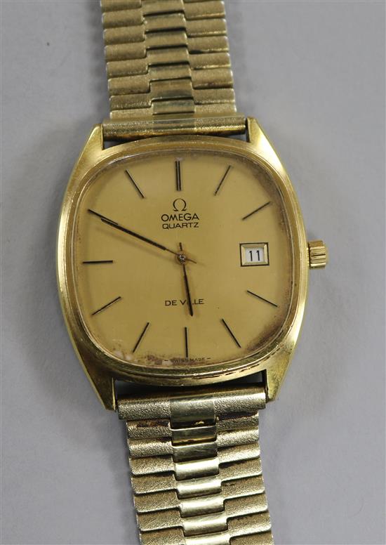 A gentlemans 1970s steel and gold plated Omega De Ville quartz wrist watch.